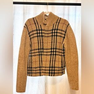 Burberry Camel Plaid Turtleneck Sweater with Black Check